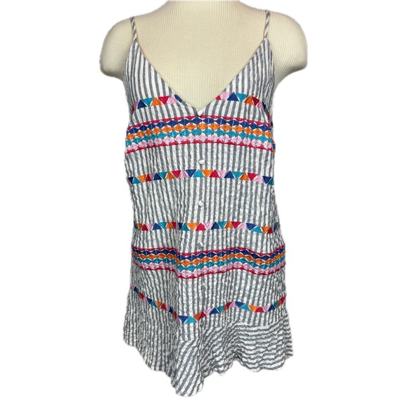 Savanna Jane Dresses & Skirts - Savanna Jane Striped Embroidered Sleeveless Mini Dress/Shirt‎ Cute Sz M NEW